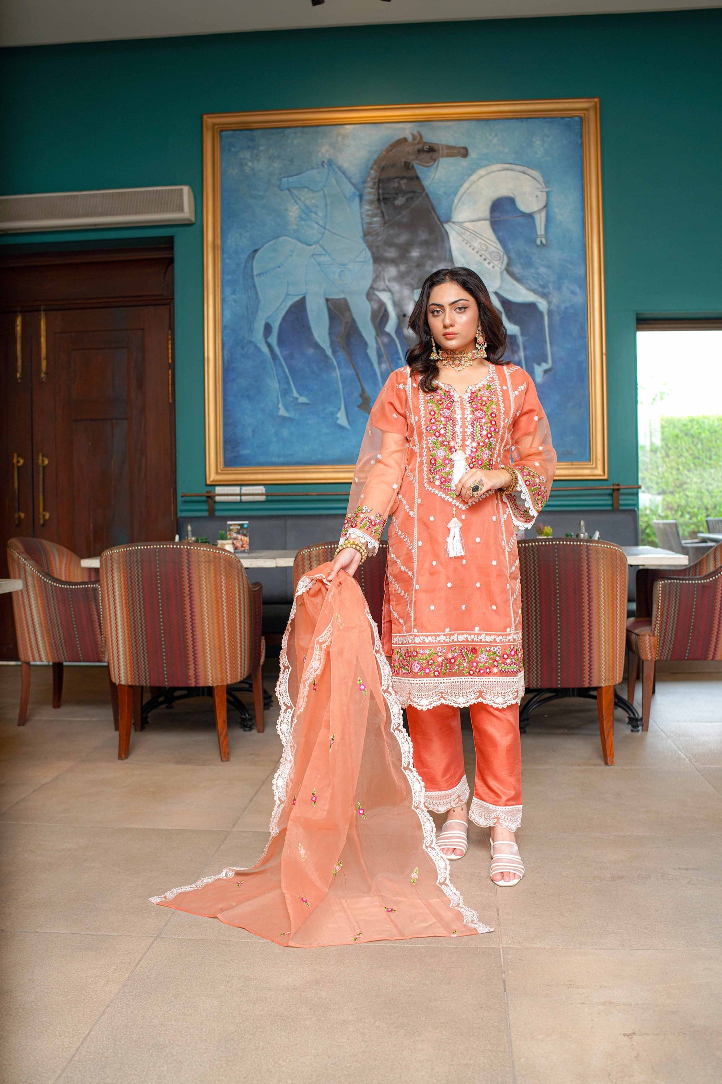 Elegant Embroidered Organza Suit