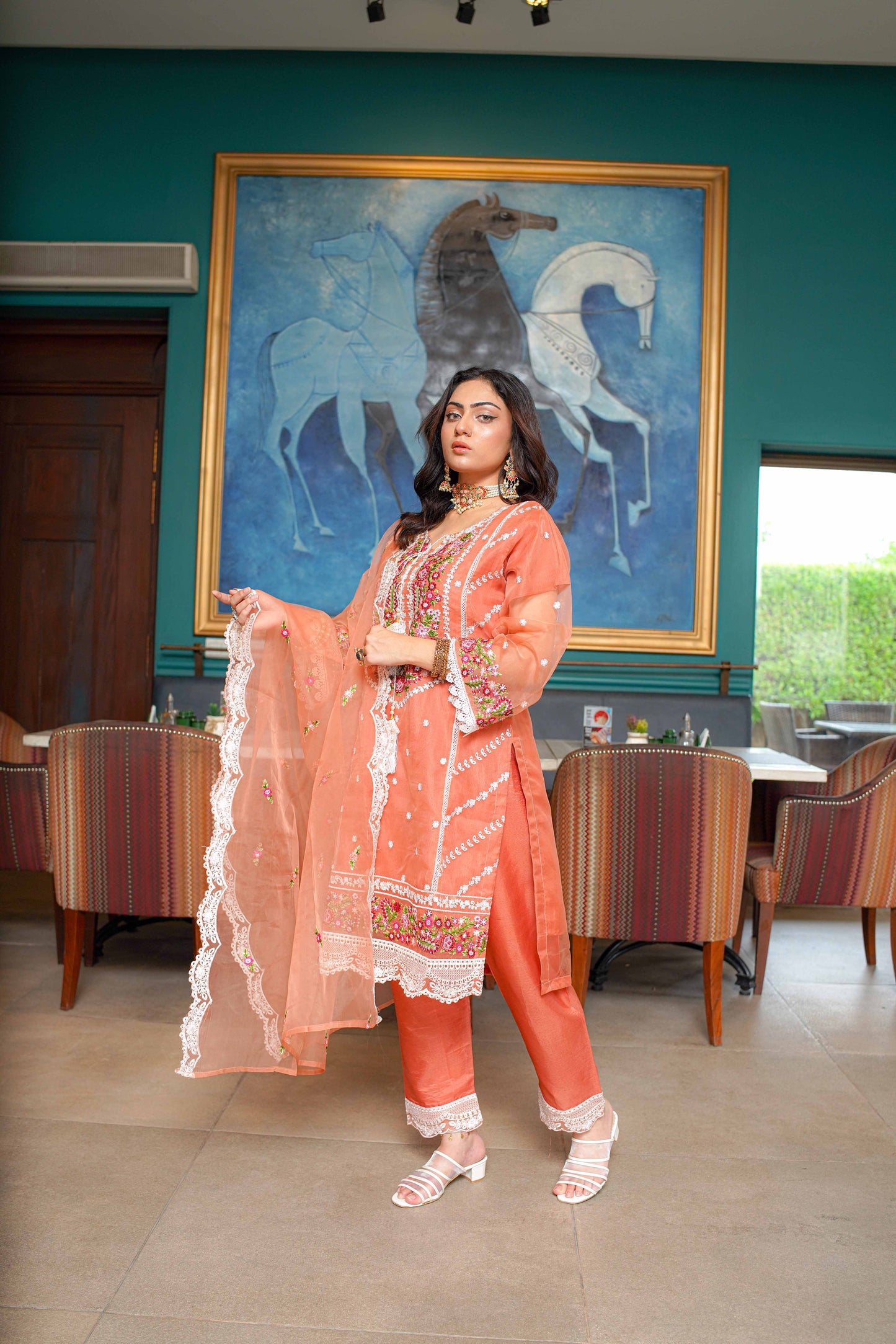 Elegant Embroidered Organza Suit