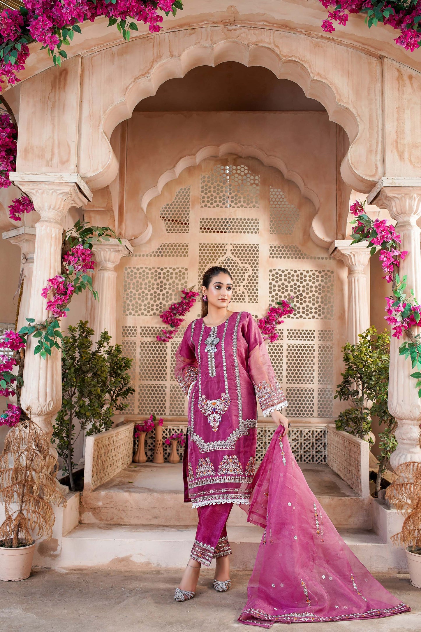 Elegant Pink Embroidered Dress