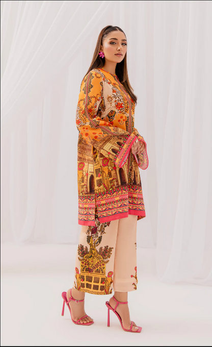 Vibrant Orange Print Festive Ensemble